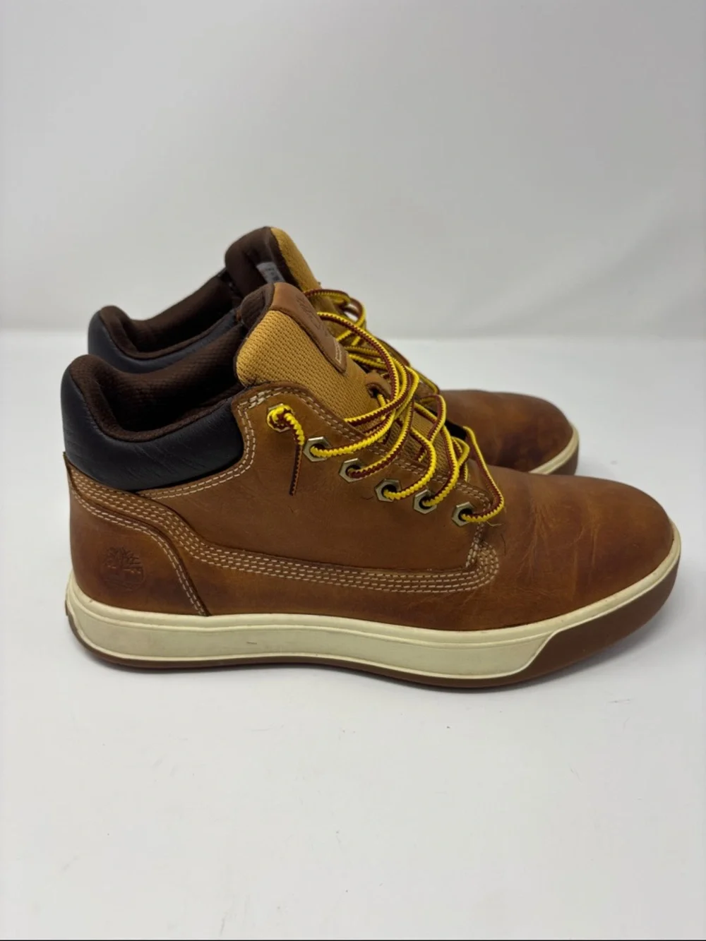 Timberland Brown Leather Chukka Boots with Cream Midsole and‎ Yellow Laces 7